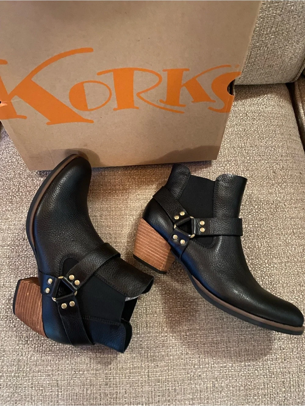 Kork-Ease Black Leather Studded Ankle Booties